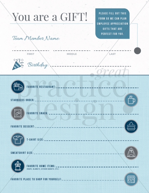 Gifts question sheet