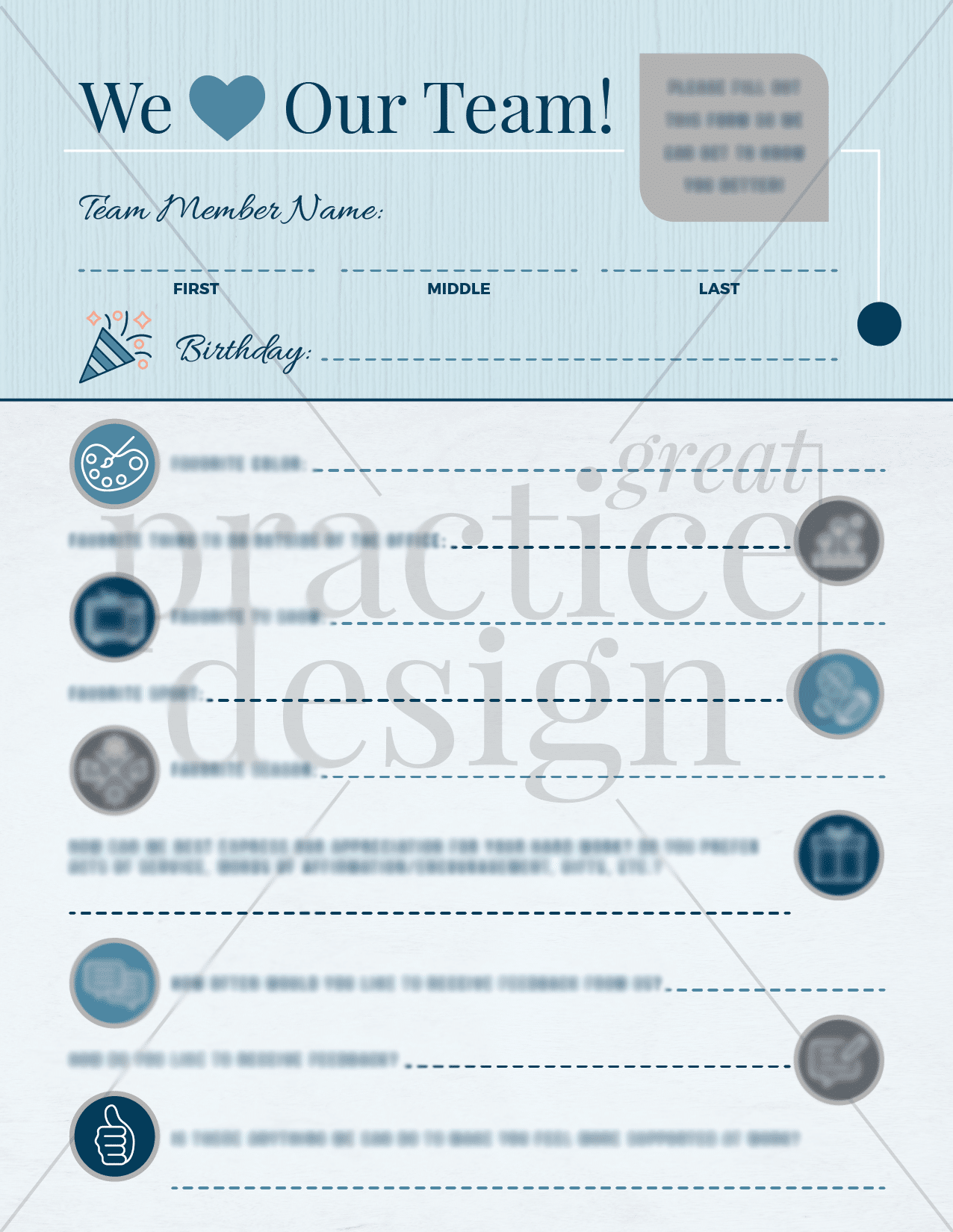 Team appreciation downloadable pdf 4 Team question sheet
