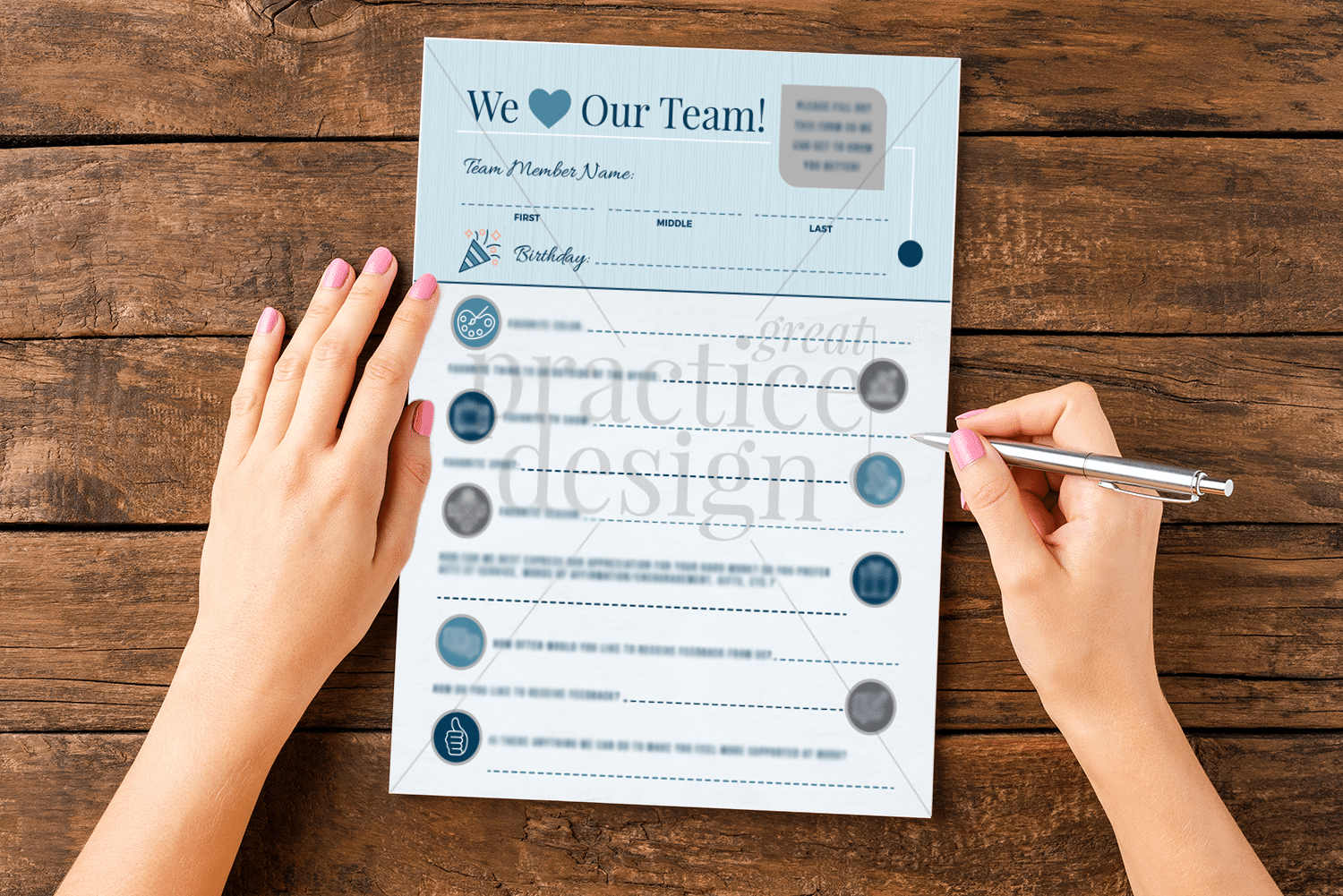 Team appreciation downloadable pdf 5 Paperwork on wood